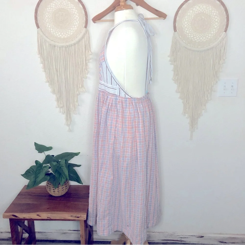 Free people open back plaid midi dress with pockets small loose fit - Picture 2 of 5